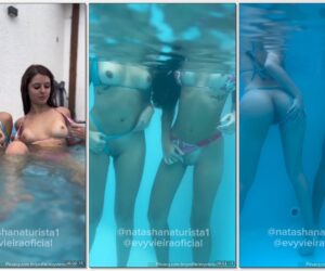 Evy Vieira e Natasha Naturista peladas na piscina se mostrando